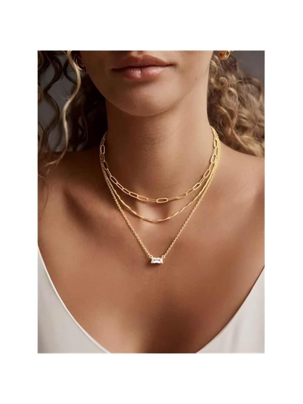 14K Gold Plated Layered Necklace for Women, 3 Layer Dainty Gold Necklace